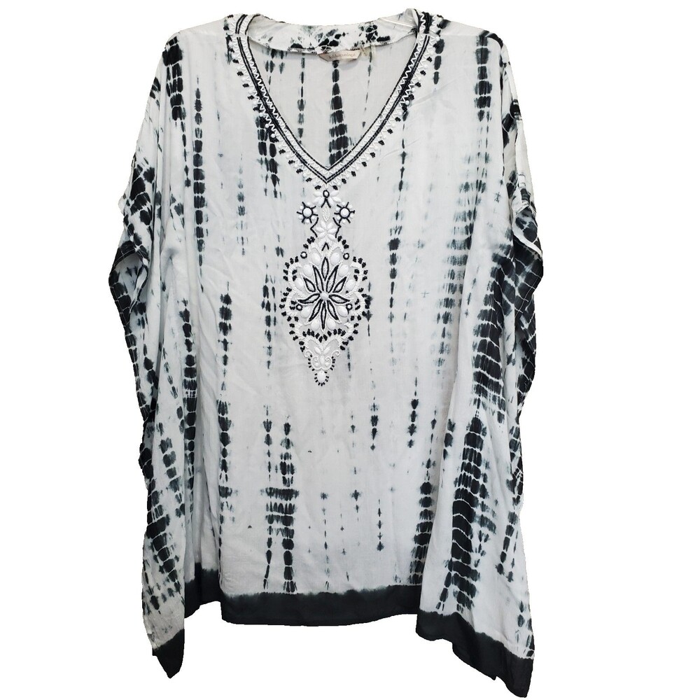 Soft Surroundings Beaded Embellished Tie-Dye Kaftan Tunic Size Large Boho